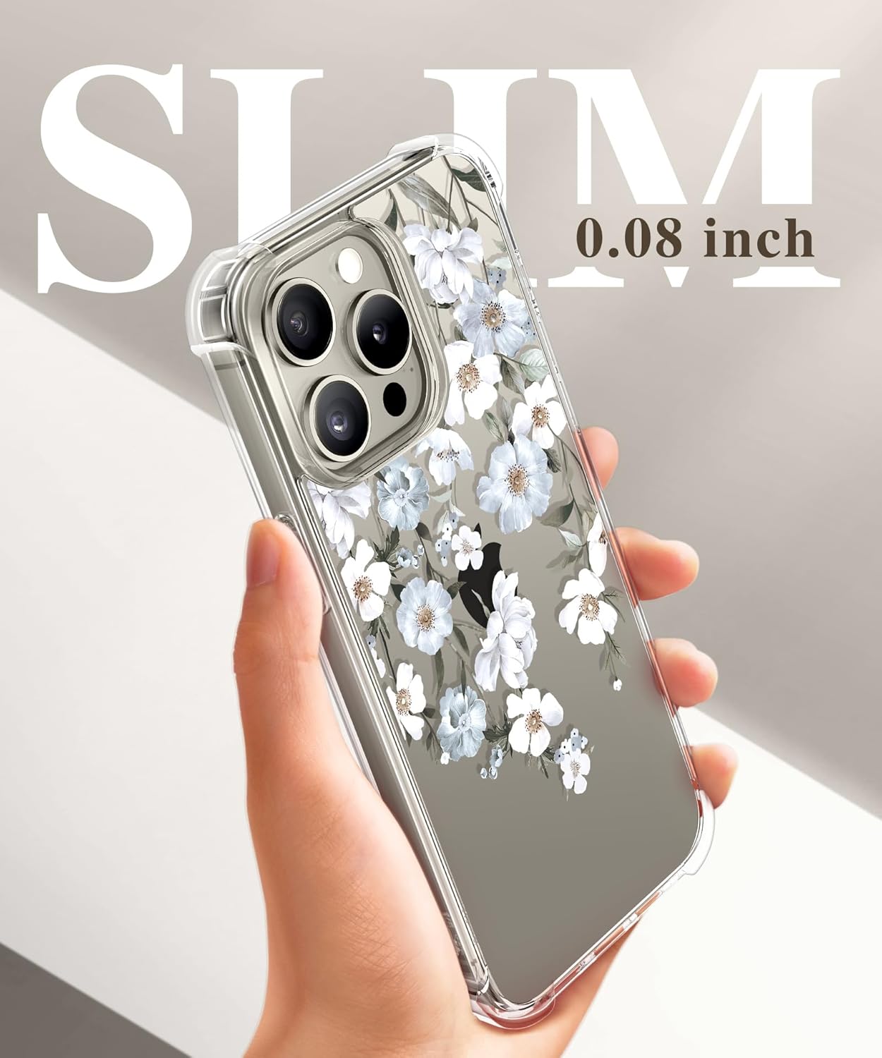 GVIEWIN Funda para iPhone 15 Pro Max floral, con protector de pantalla y protector de lente de cámara, PC duro + TPU parachoques a prueba de golpes