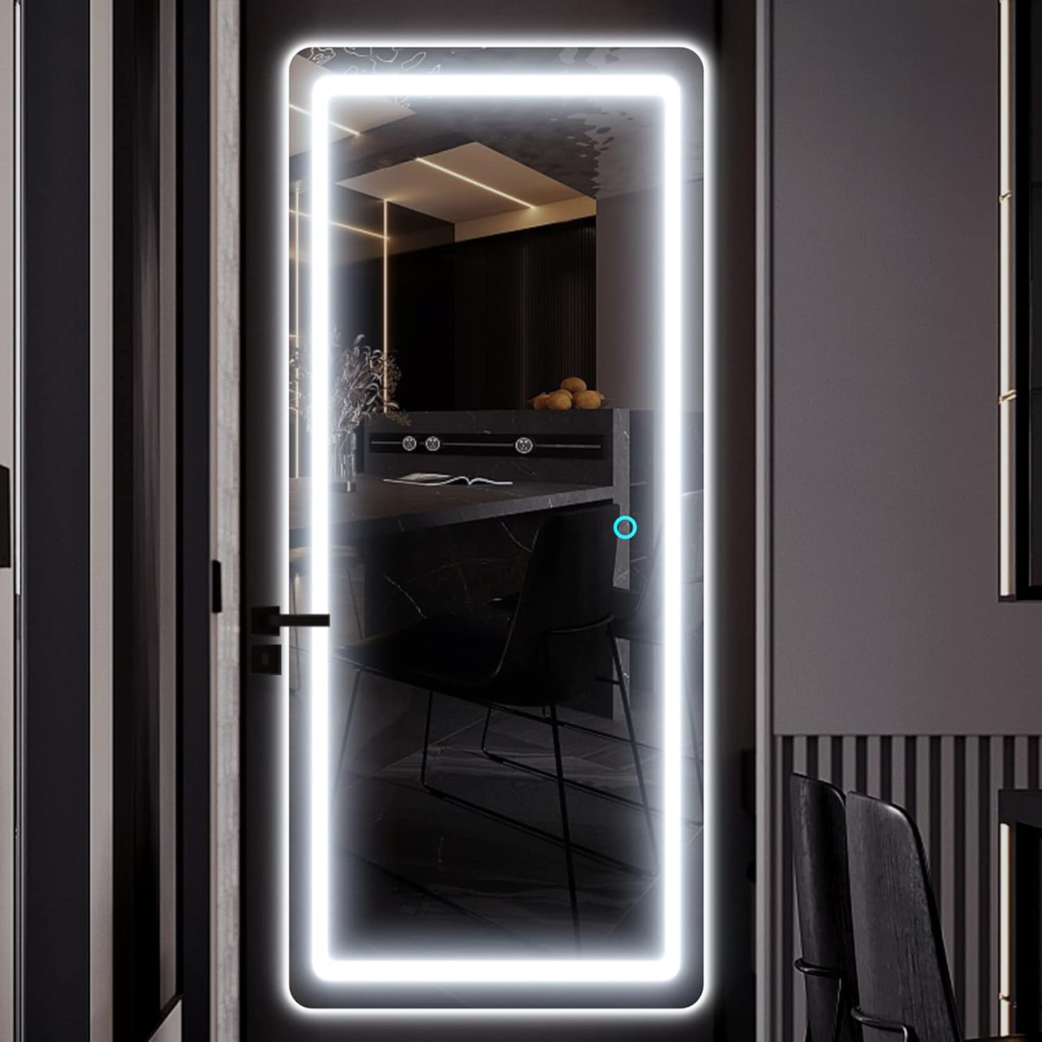 Biyatuos Espejo de pared con luz LED de 40 x 16 pulgadas, espejo de longitud completa con luces, espejo para colgar sobre la puerta, espejo para
