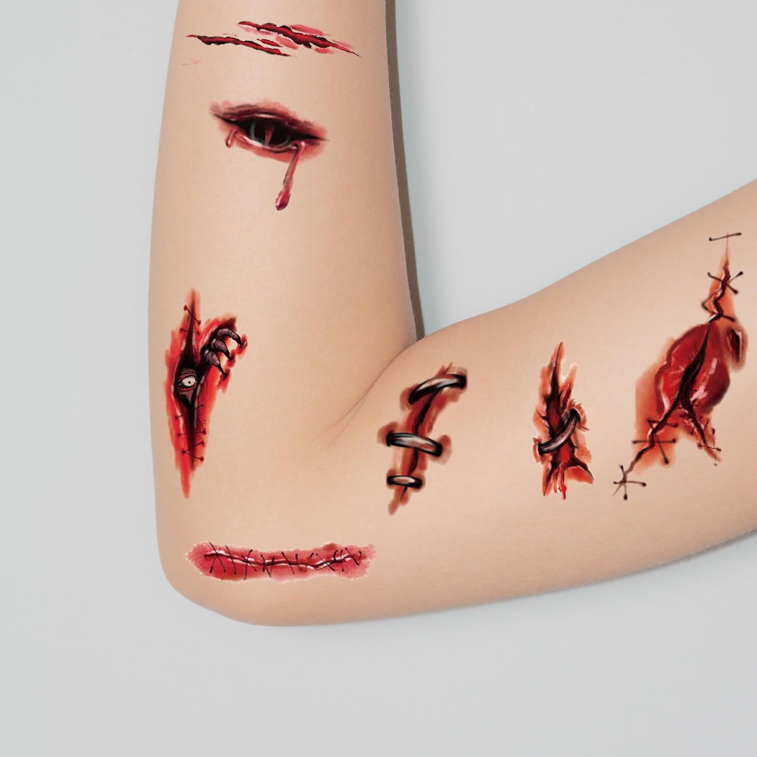 ELOOF Tatuajes de Halloween de cicatriz para el cuerpo, tatuajes de maquillaje realistas temporales para hombres, adultos, mujeres, niños (pegatinas