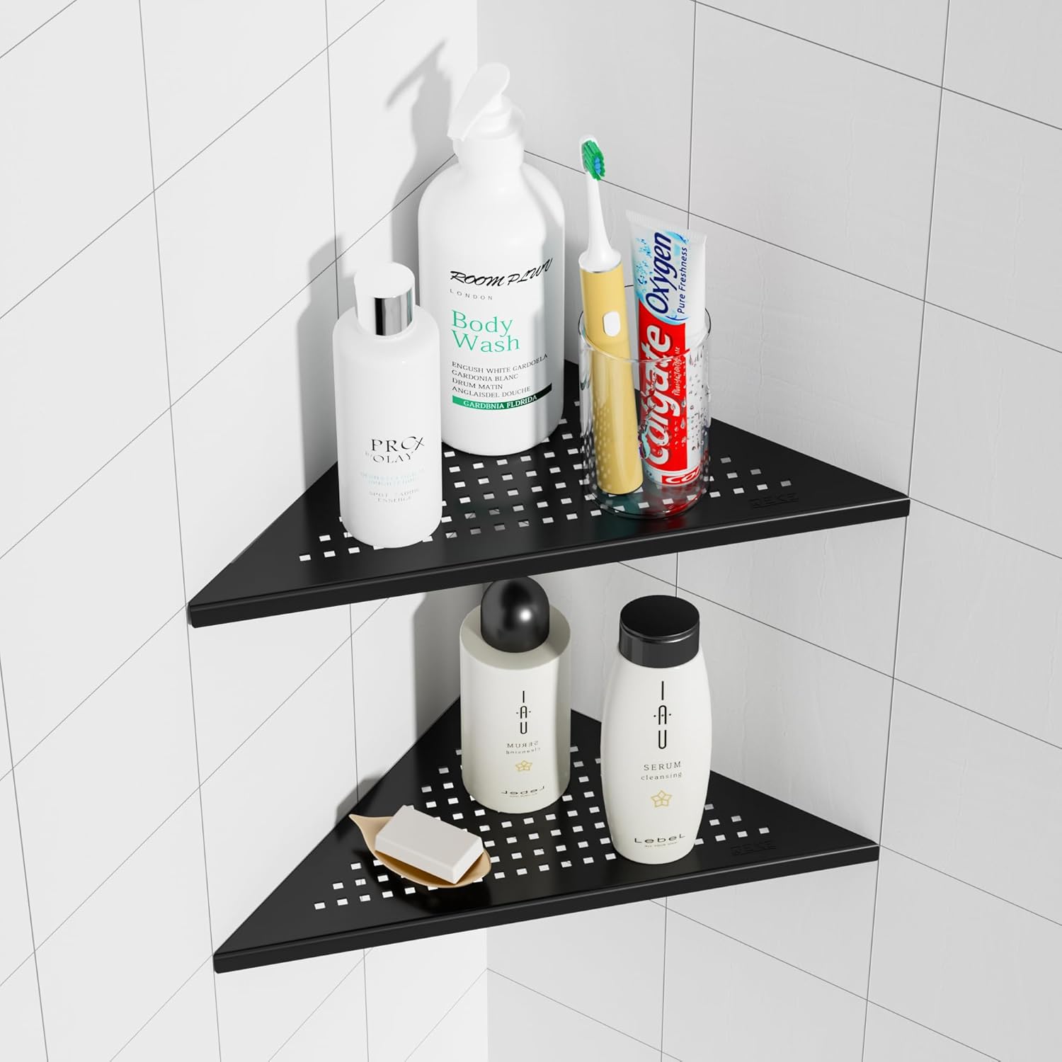 Neodrain Juego de 2 estantes esquineros de pared de color negro mate de 10 pulgadas, estantes de esquina flotantes para pared, estantes de