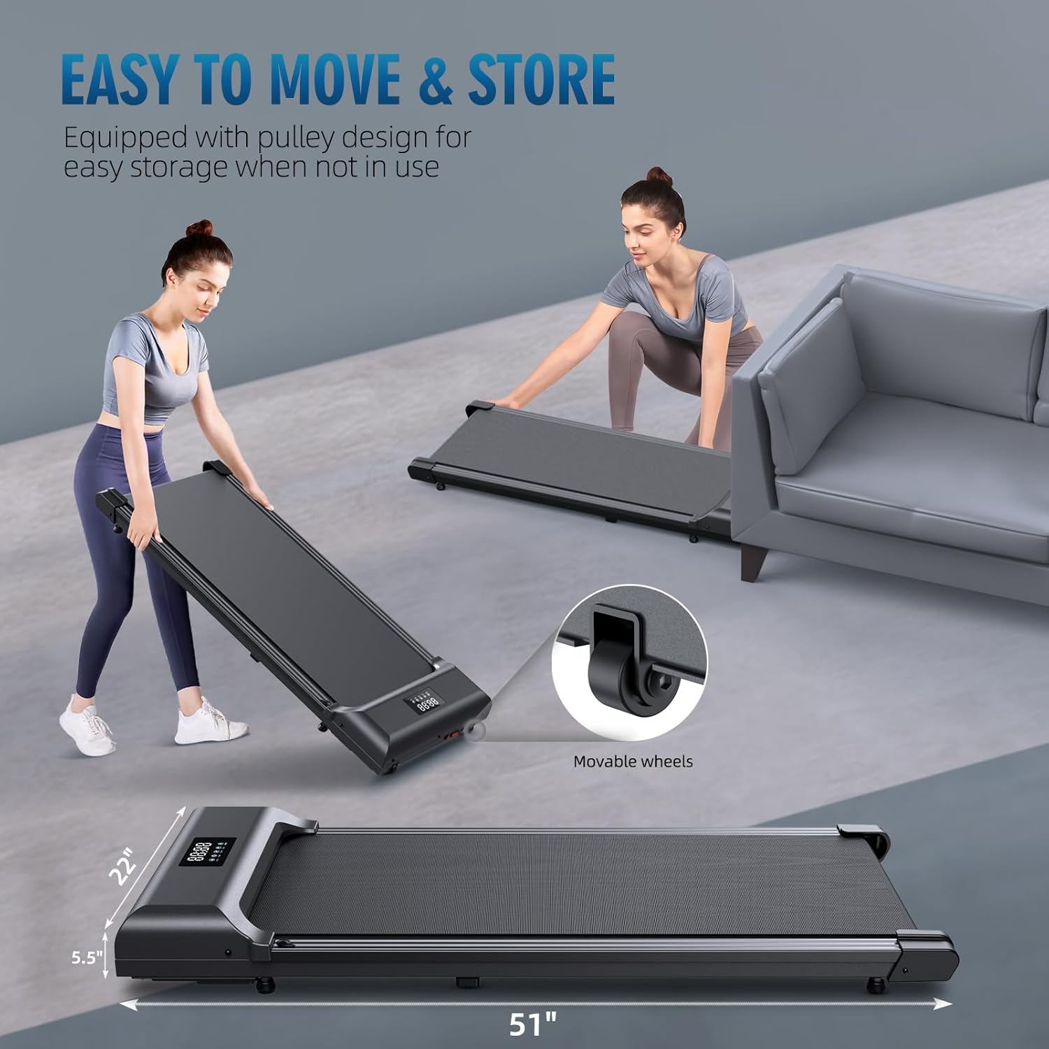 Walking PadUnder Desk Treadmill 2 in 1 TreadmillsPortable Walking Treadmill 2.5HP, 320lbs Max Weight Remote Control LED Display,Installation-Free