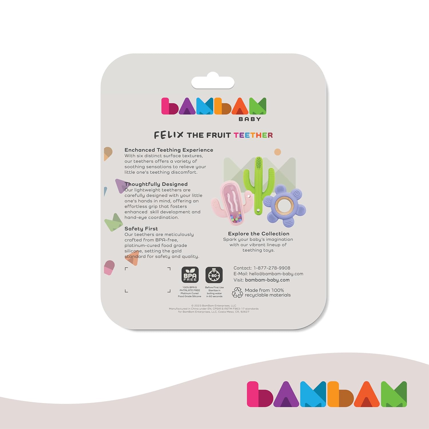BAMBAM Baby Felix The Fruit – Anillo de dentición de silicona de alta calidad, 100% silicona libre de BPA, probado para seguridad infantil, juguetes