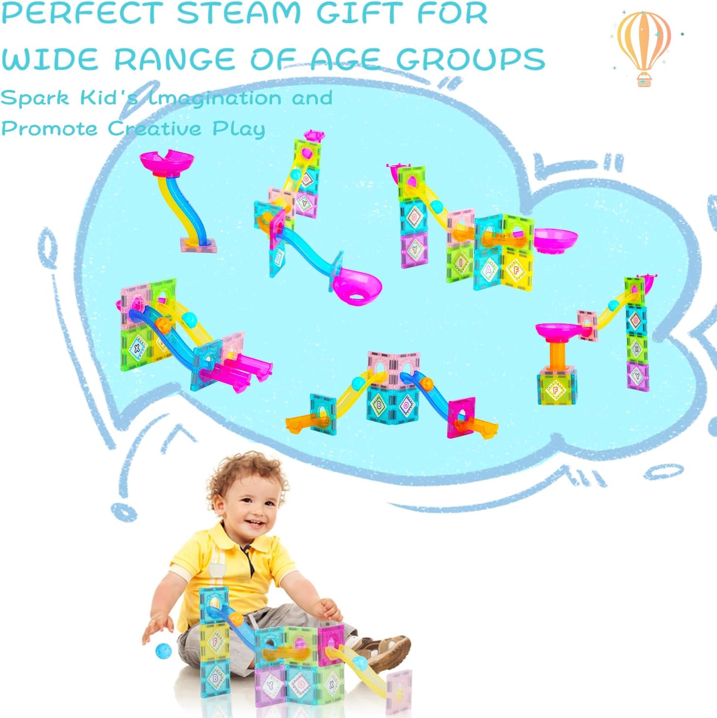 Marble Run – Bloques de construcción magnéticos para niños de 3 a 5 años, 4 a 8 años, juguete de aprendizaje STEM para el desarrollo cerebral,