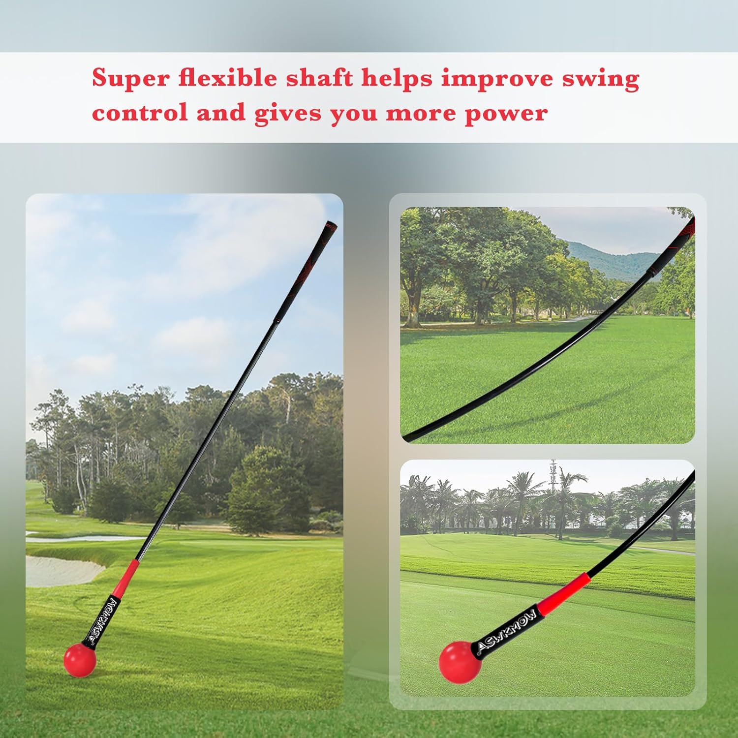 ASWKMOW Entrenador de swing de golf, ayuda para entrenamiento de swing de fuerza, equilibrio de tempo, práctica de golf, palo de calentamiento para