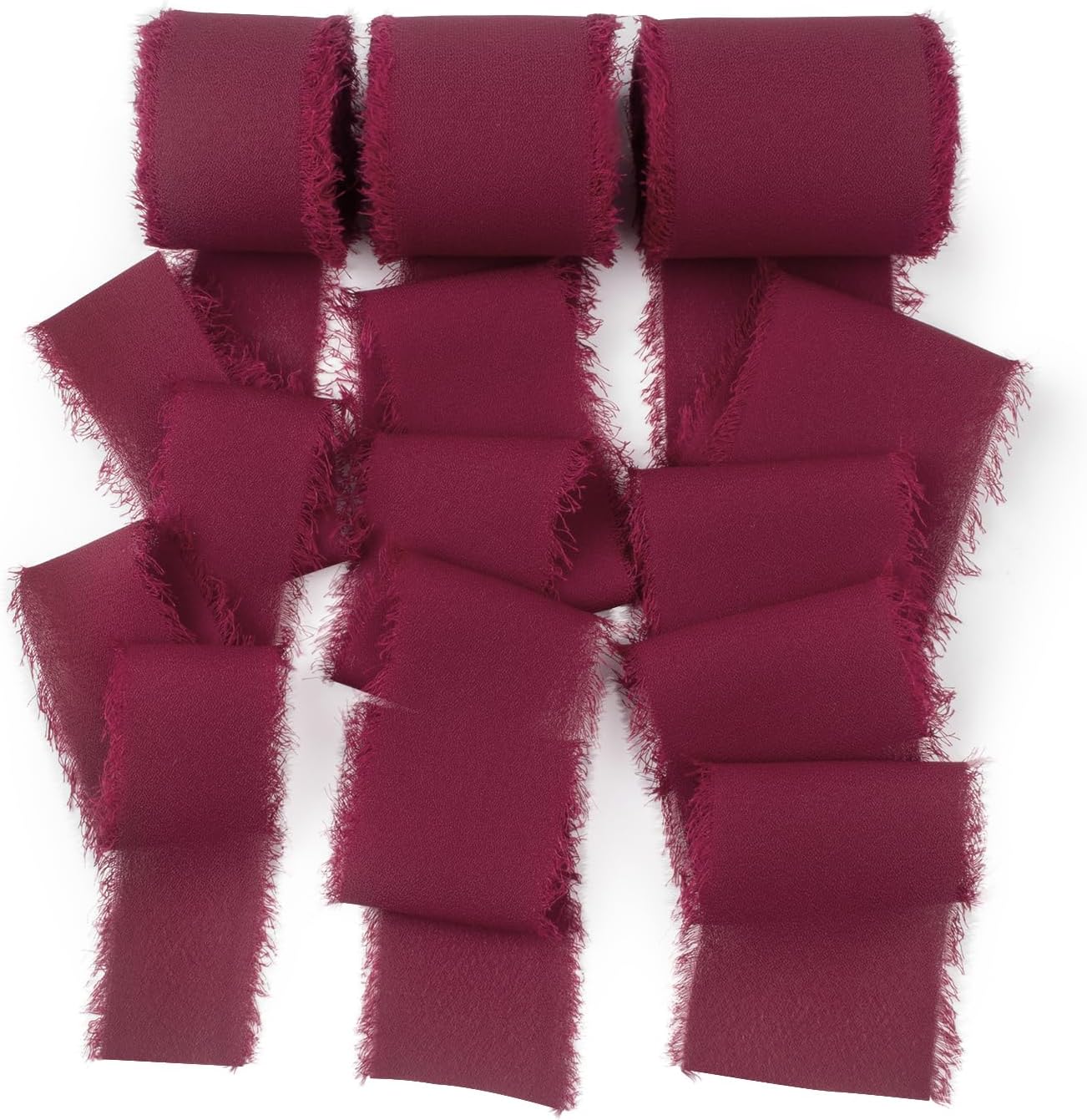 Mlurcu Cinta de gasa burdeos con flecos de seda de 1 pulgada, 1.5 pulgadas, 2 pulgadas x 7 yardas, juego de cintas deshilachadas hechas a mano para