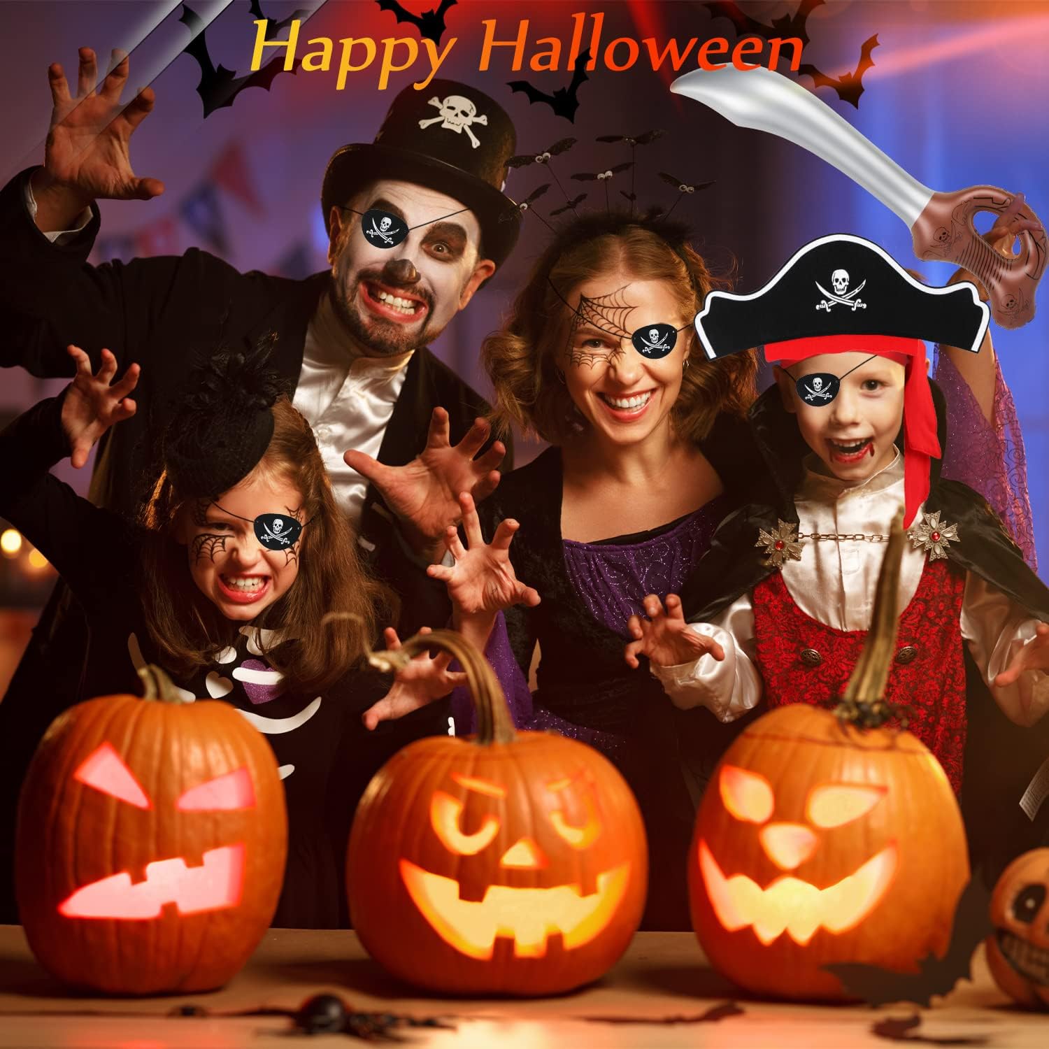 LIYDE Juego de 24 piezas de recuerdos de fiesta pirata, sombreros piratas inflables, espadas piratas de Halloween, suministros de fiesta de pirata,