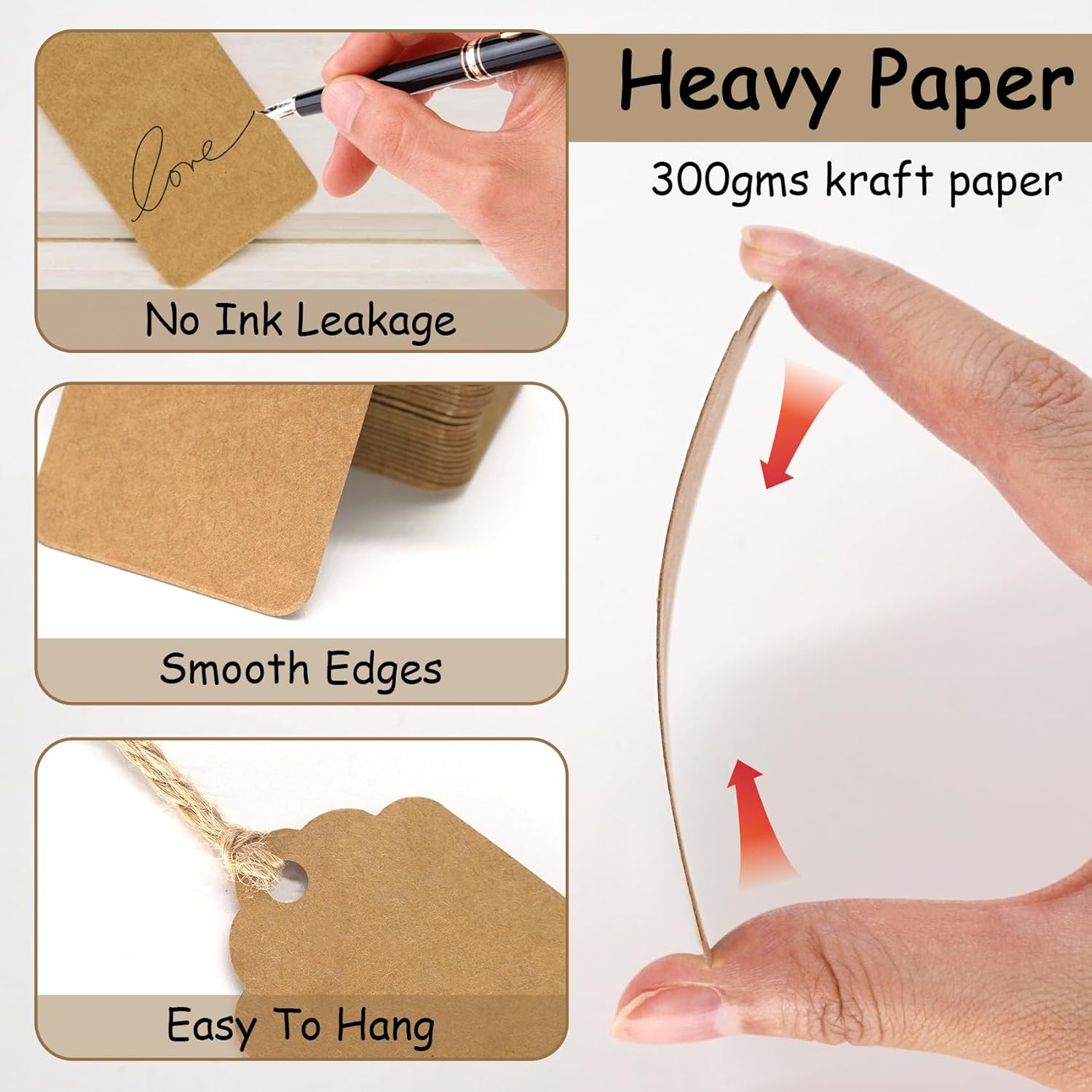 240 etiquetas de regalo, etiquetas colgantes con cuerdas de papel kraft para envolver regalos de Navidad, bodas, cumpleaños, manualidades (cuadrado)