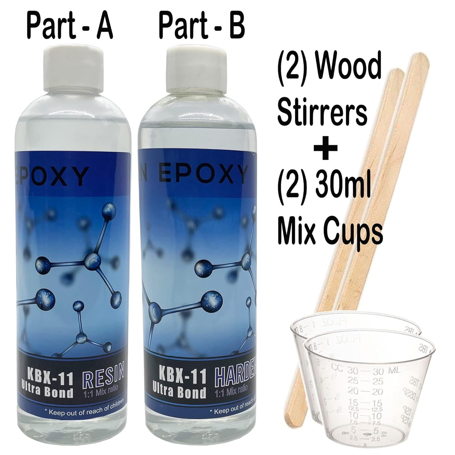 KBX-11 Ultra Bond – Kit de resina epoxi – 2 partes de epoxi transparente – Alta resistencia, alto brillo sin compuestos orgánicos volátiles y BPA –