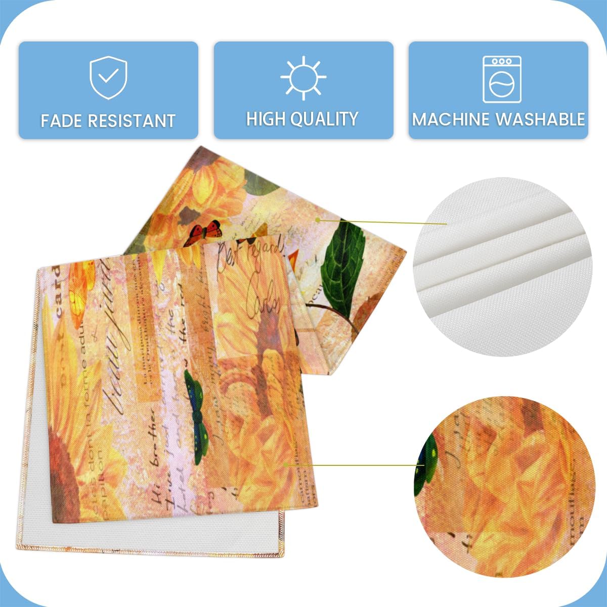 Table Runner Watercolour Sunflower, Rustic Linen Table Cloth for Farmhouse Kitchen, Dinner, Events, Party, Holiday Table Decor 13 x 60 Inches