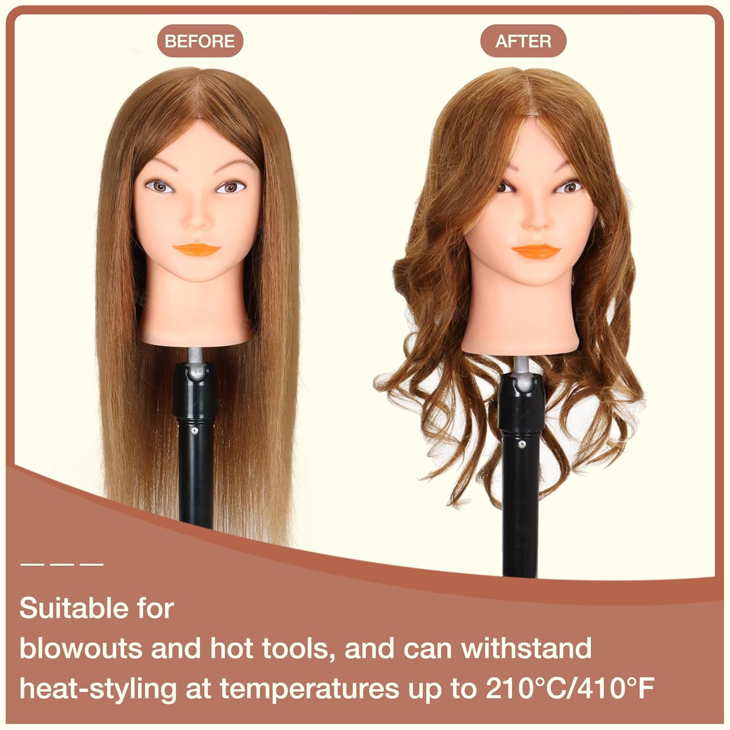 Cabeza de maniquí con cabello humano, cabeza de maniquí de cosmetología de 20 a 22 pulgadas con cabello humano 100% real para trenzar, práctica de