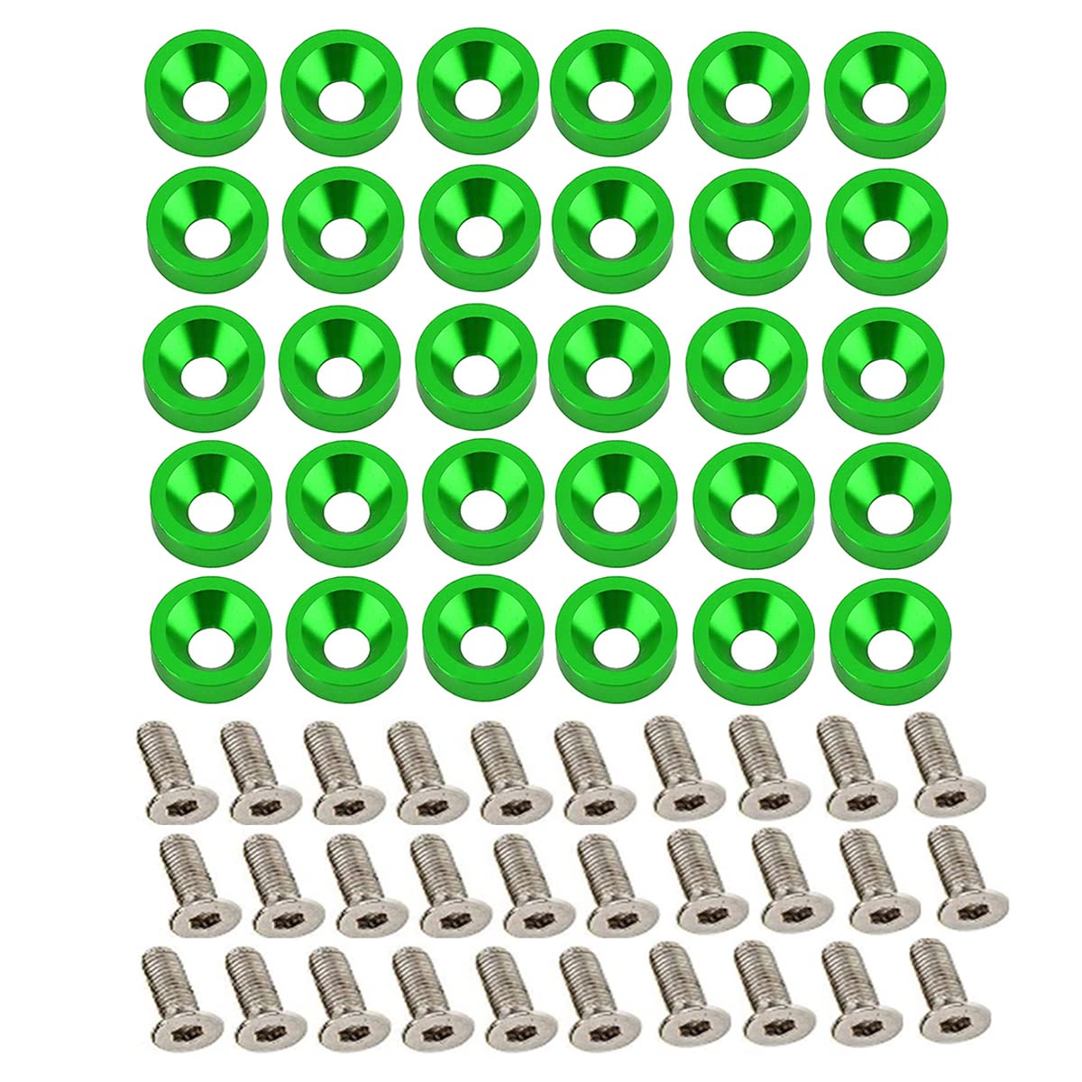 30 piezas CNC Billet aluminio Fender Lavadora Motor Bay Dress Up Kit (verde)