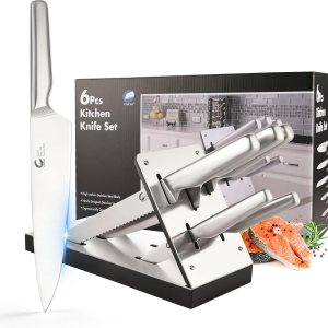 JJ01546 – Juego de cuchillos de acero inoxidable de 6 piezas con bloque, cuchillos de cocina con mango hueco, juego de cuchillos de chef JJ01546 – Juego de cuchillos de acero inoxidable de 6 piezas con bloque, cuchillos de cocina con mango hueco, juego de cuchillos de chef