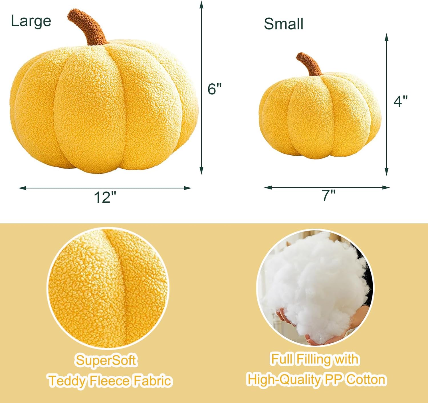 Almohadas de calabaza, almohadas amarillas en forma de calabaza para decoración de habitación, forro polar de peluche de 4 x 7 pulgadas, almohada de