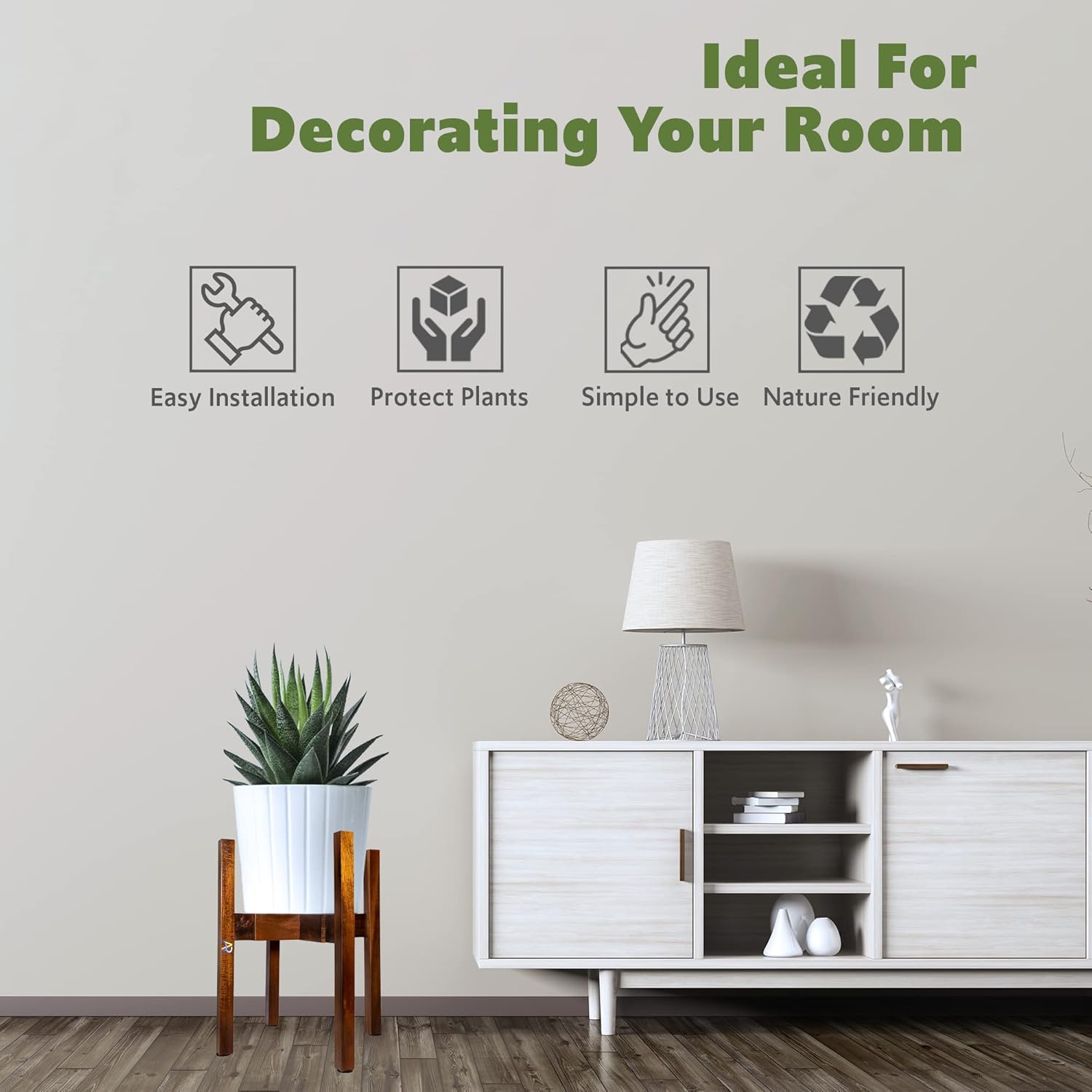 A & R Soporte ajustable de madera de acacia para plantas de 8 a 12 pulgadas, soporte moderno de mediados de siglo con bandeja para macetas