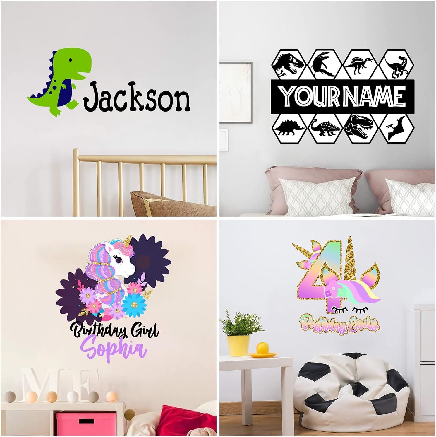 Calcomanía de pared personalizada del alfabeto de dinosaurio, calcomanías de pared de dinosaurios personalizadas para habitación de niños,