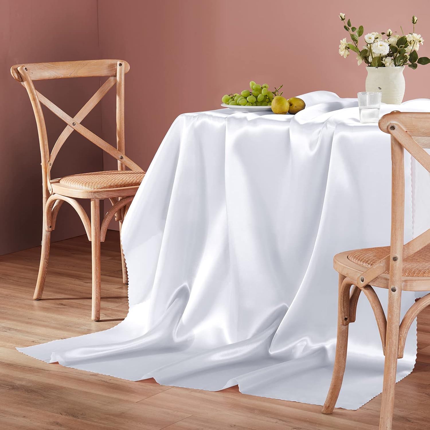 Homiest 1 paquete de mantel de satén de 60 x 84 pulgadas, mantel blanco superpuesto brillante, mantel rectangular sedoso, manteles de satén para