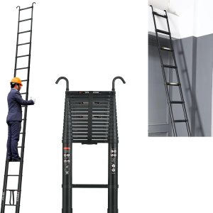Escalera telescópica de 16.5 pies, escalera telescópica de aluminio con 2 ganchos de capacidad máxima de 330 libras, con pies antideslizantes, Escalera telescópica de 16.5 pies, escalera telescópica de aluminio con 2 ganchos de capacidad máxima de 330 libras, con pies antideslizantes,