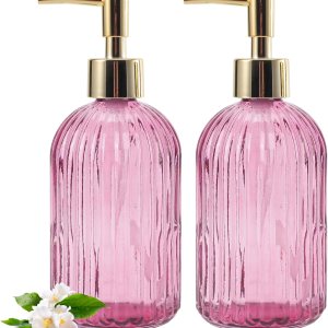 Dispensador de jabón de manos líquido recargable de 12 onzas, para baño, cocina, jabón para platos, loción, dispensador de jabón a rayas (rosa 2 Dispensador de jabón de manos líquido recargable de 12 onzas, para baño, cocina, jabón para platos, loción, dispensador de jabón a rayas (rosa 2