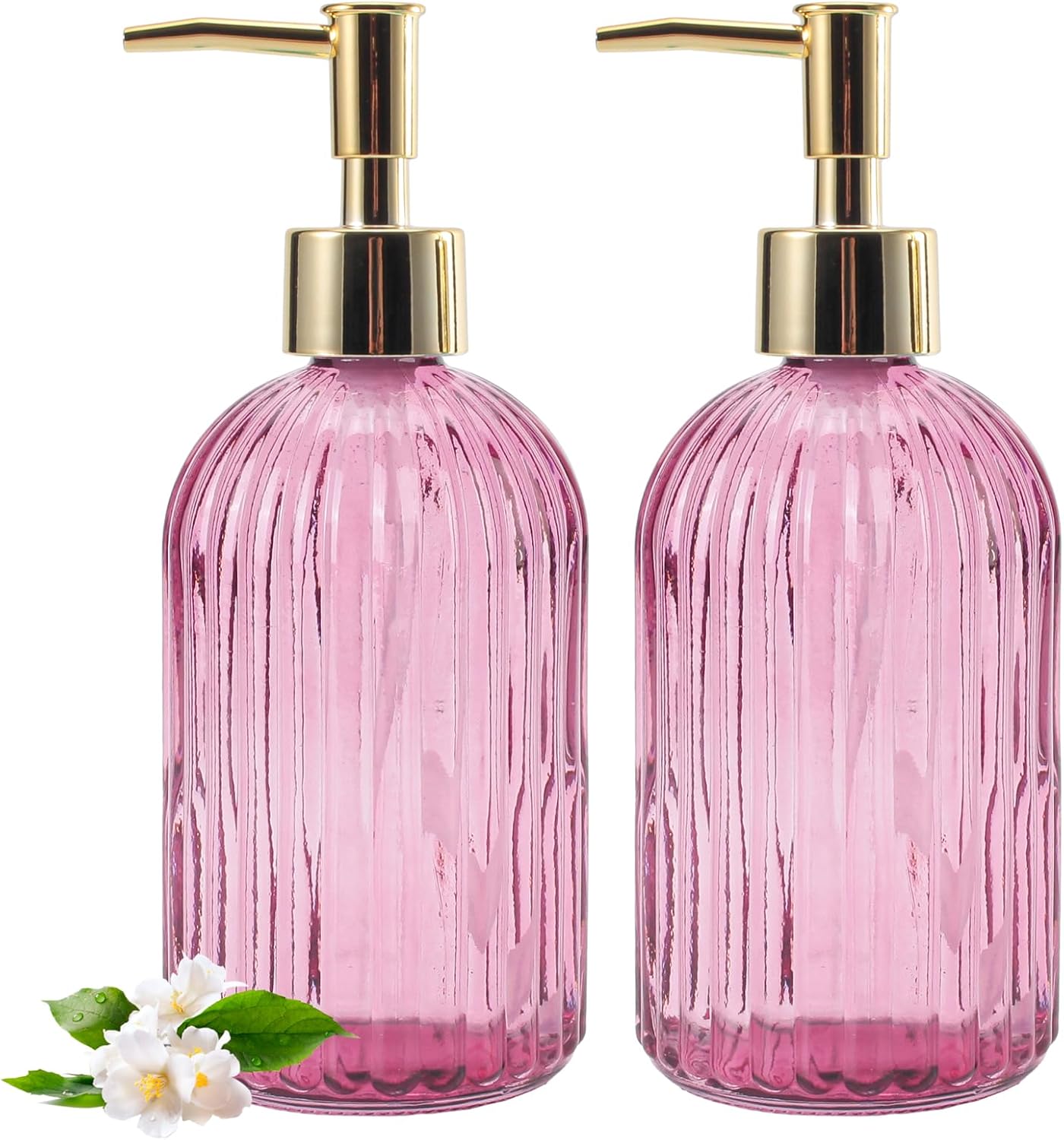 Dispensador de jabón de manos líquido recargable de 12 onzas, para baño, cocina, jabón para platos, loción, dispensador de jabón a rayas (rosa 2