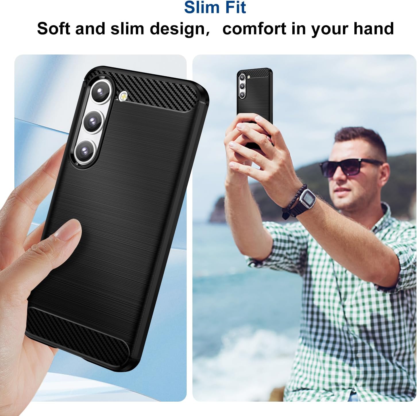 Qiinogow Funda compatible con Samsung Galaxy S23 5G, funda delgada para teléfono con absorción de golpes, funda protectora de goma TPU de fibra de