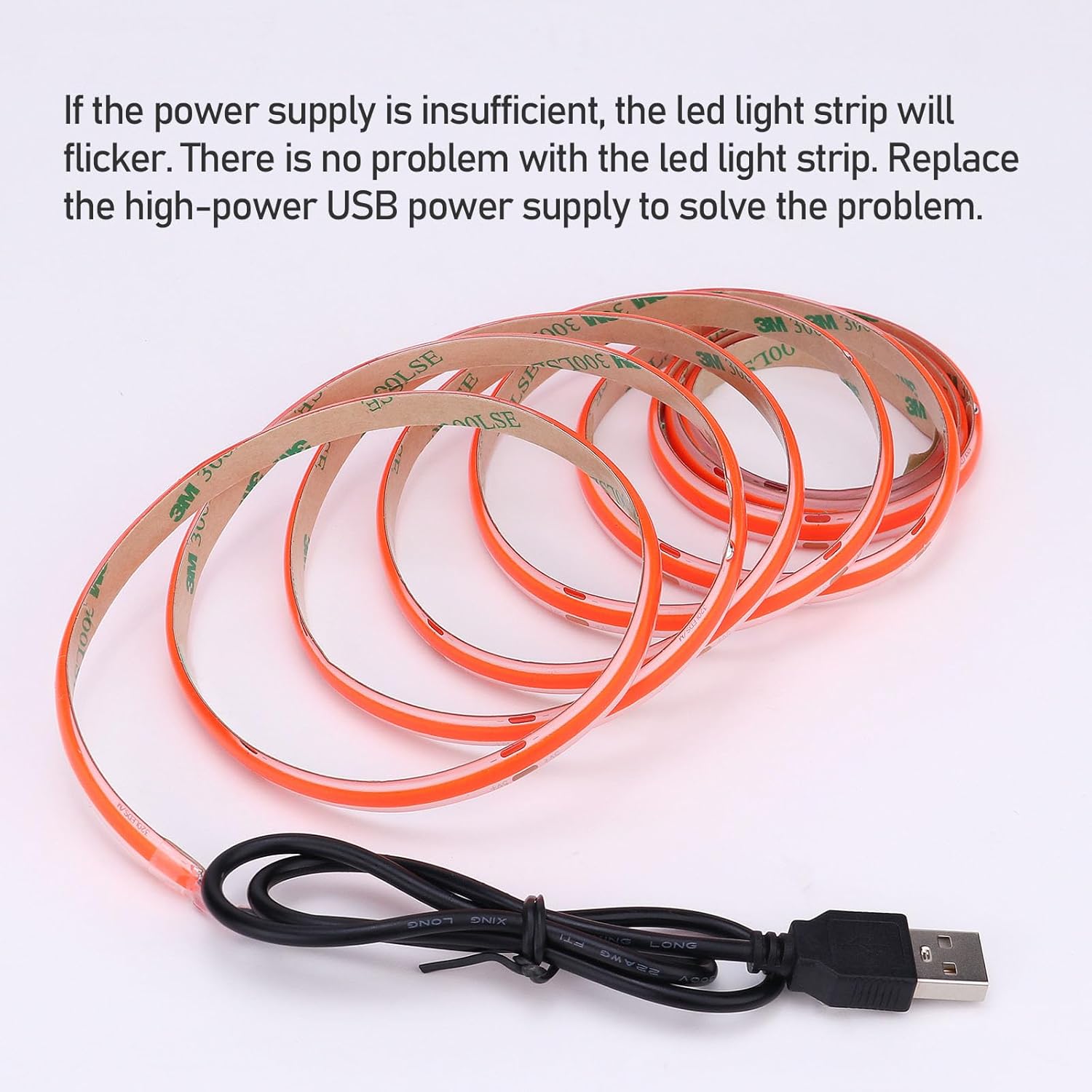 DC 5V USB COB rojo LED tira de luz IP65 impermeable USB alimentado 6.6ft2M 640LEDs alto brillo flexible luces de cinta LED