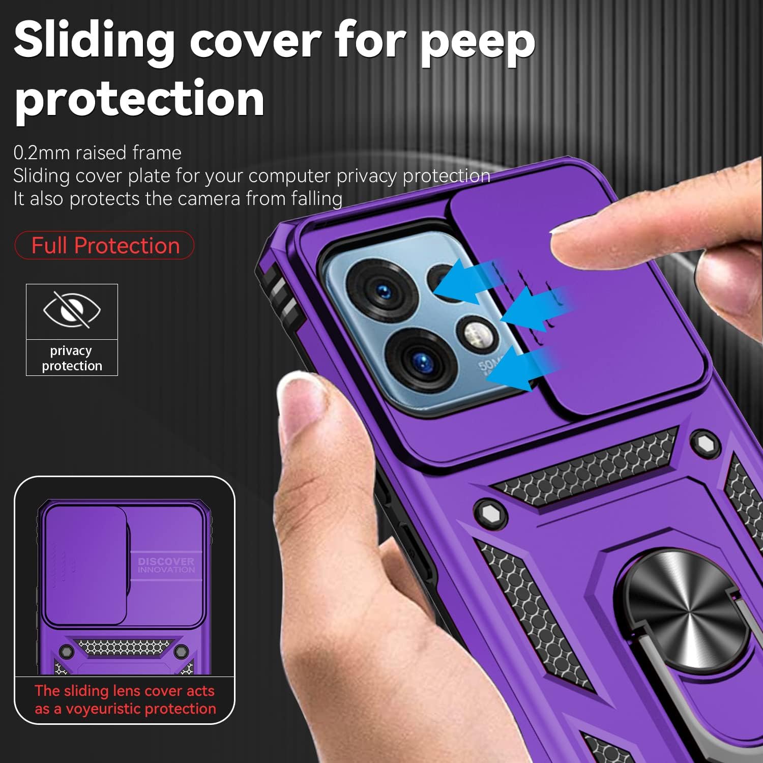 Funda para Motorola Edge Plus 2023 con funda para cámara deslizante y protector de pantalla HD grado militar de 16 pies probada en caídas Funda