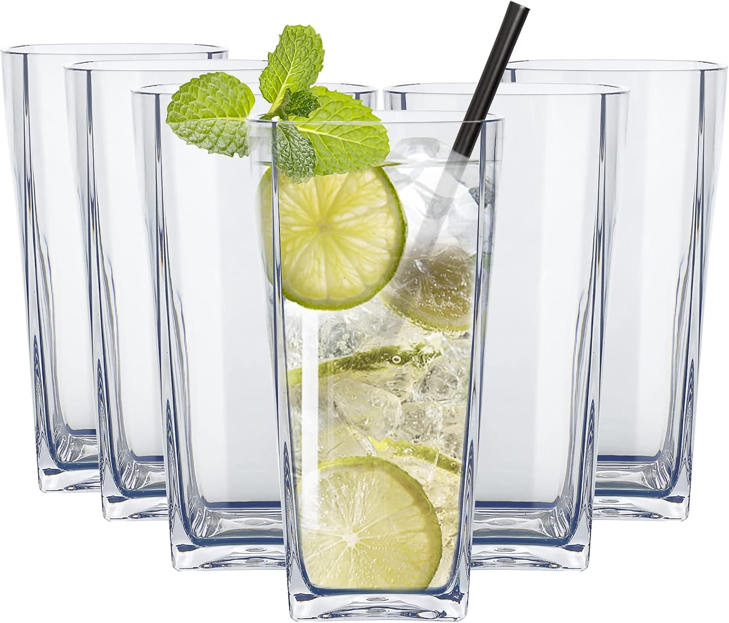 Top-spring Vaso de agua de plástico reutilizable de 20 onzas, vasos transparentes inastillables, sin BPA, juego de 6 (20 onzas, transparente)