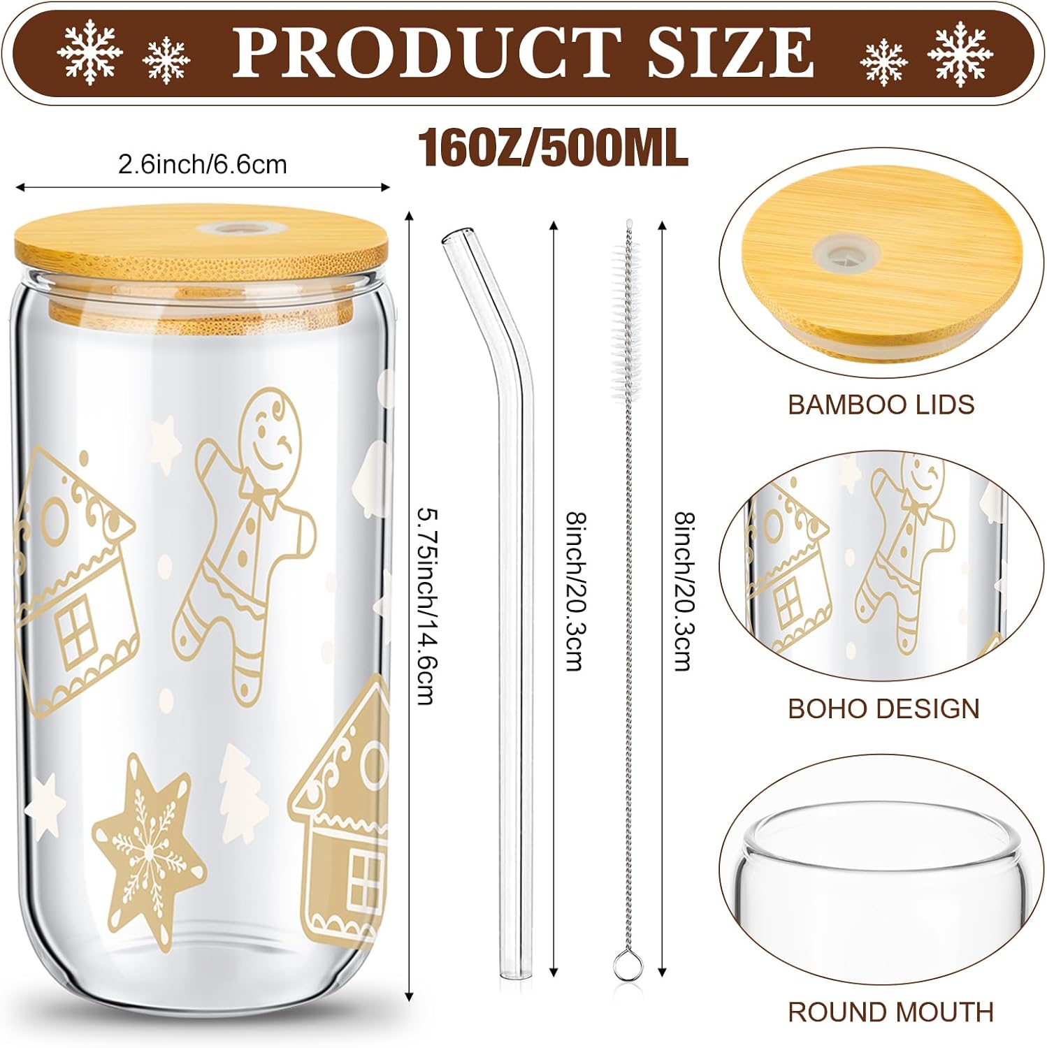 Umigy Paquete de 12 vasos de Navidad de 16 onzas, tarros de Navidad con tapas y pajitas, vasos de Navidad, vasos con forma de lata de cerveza, tazas