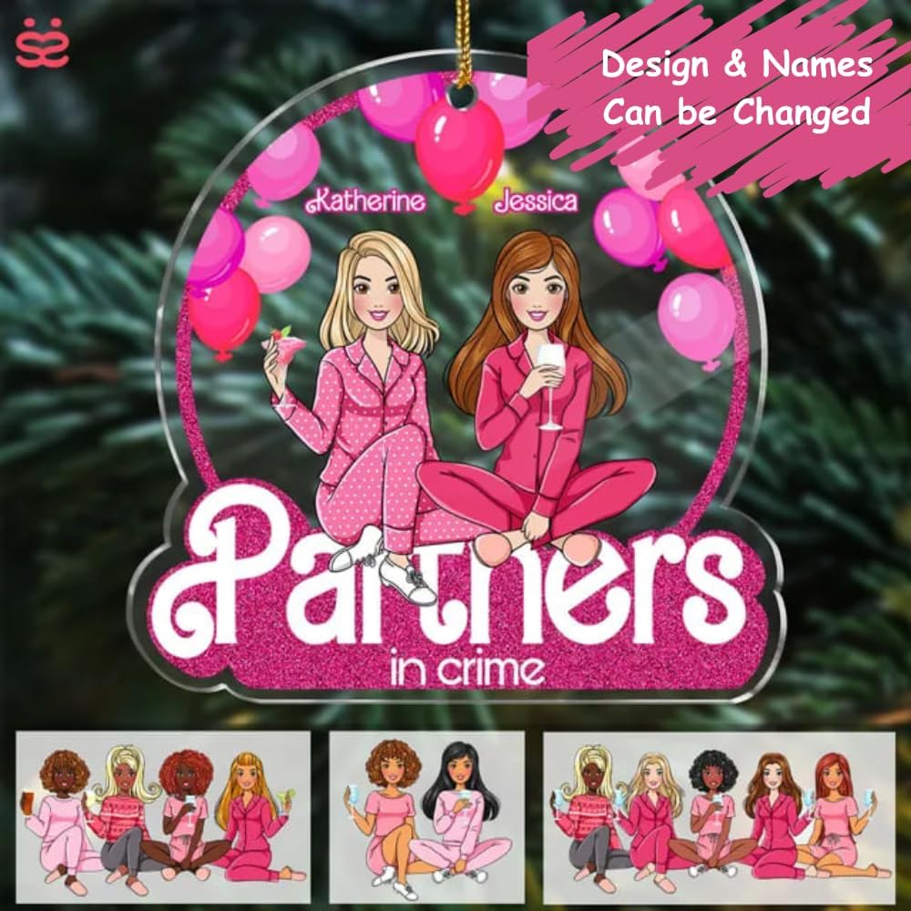 Gossby Adorno de Navidad acrílico personalizado para parejas en el crimen, Navidad personalizada para 3 mujeres con diseño, nombre, recuerdo de