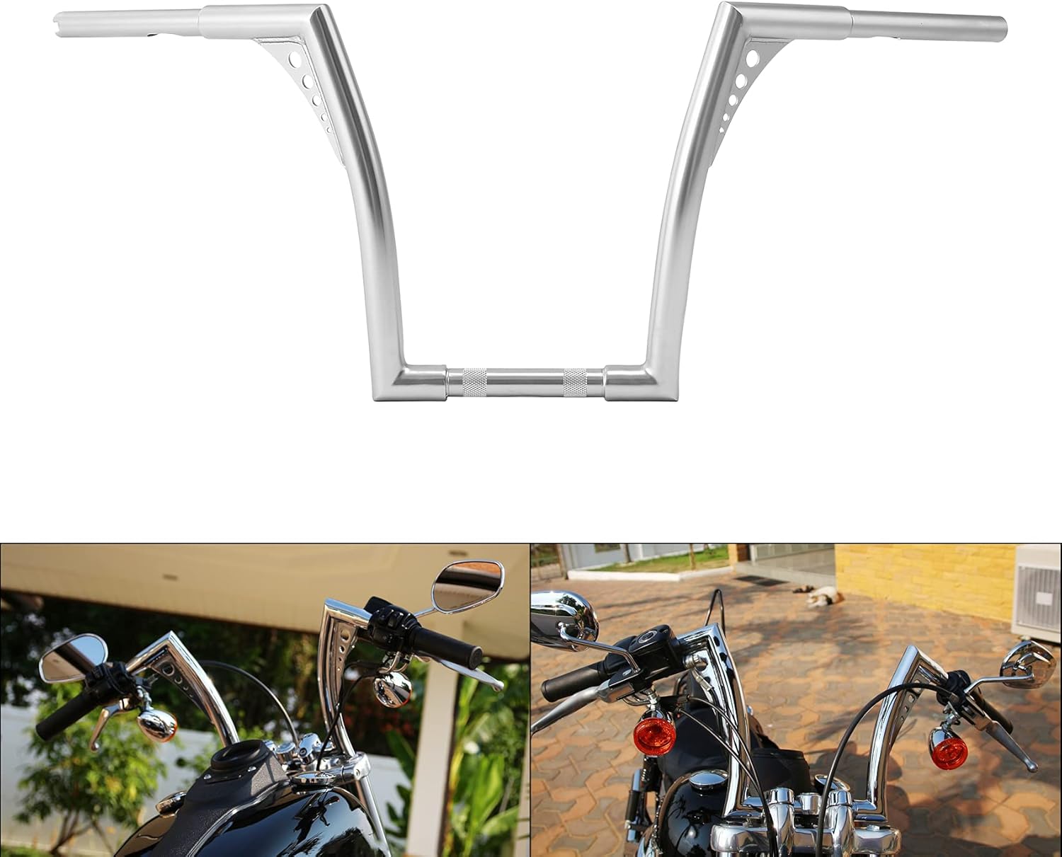 Green-L Manillar de cromo satinado de 14 pulgadas de altura de 1 14 pulgadas Fat Ape Hanger Bar apto para Harley Sportster XL1200 XL883