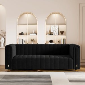 ZHIXING – Moderno sofá de terciopelo de 81.3 pulgadas para sala de estar, cómodo sofá de oficina tapizado de 3 plazas con reposabrazos altos y patas ZHIXING – Moderno sofá de terciopelo de 81.3 pulgadas para sala de estar, cómodo sofá de oficina tapizado de 3 plazas con reposabrazos altos y patas