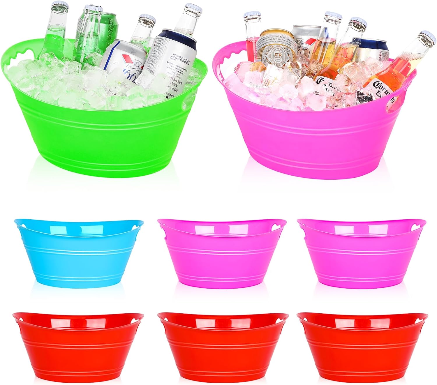 8 cubos de hielo, cubos de hielo de plástico para fiestas, cubos de bebidas con asas, cubos de bebidas, recipiente de plástico ovalado para botellas
