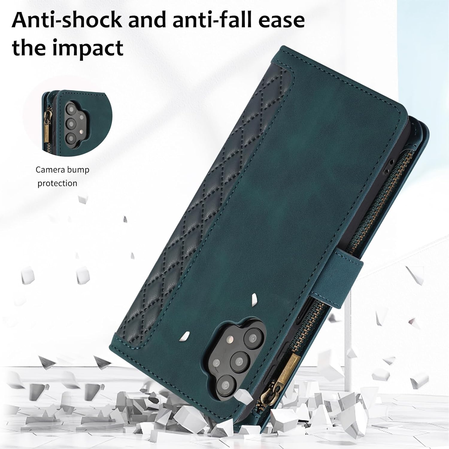 Asuwish Funda para teléfono Samsung Galaxy A32 5G 2021 de 6.5 pulgadas con protector de pantalla de vidrio templado y correa para la muñeca, con