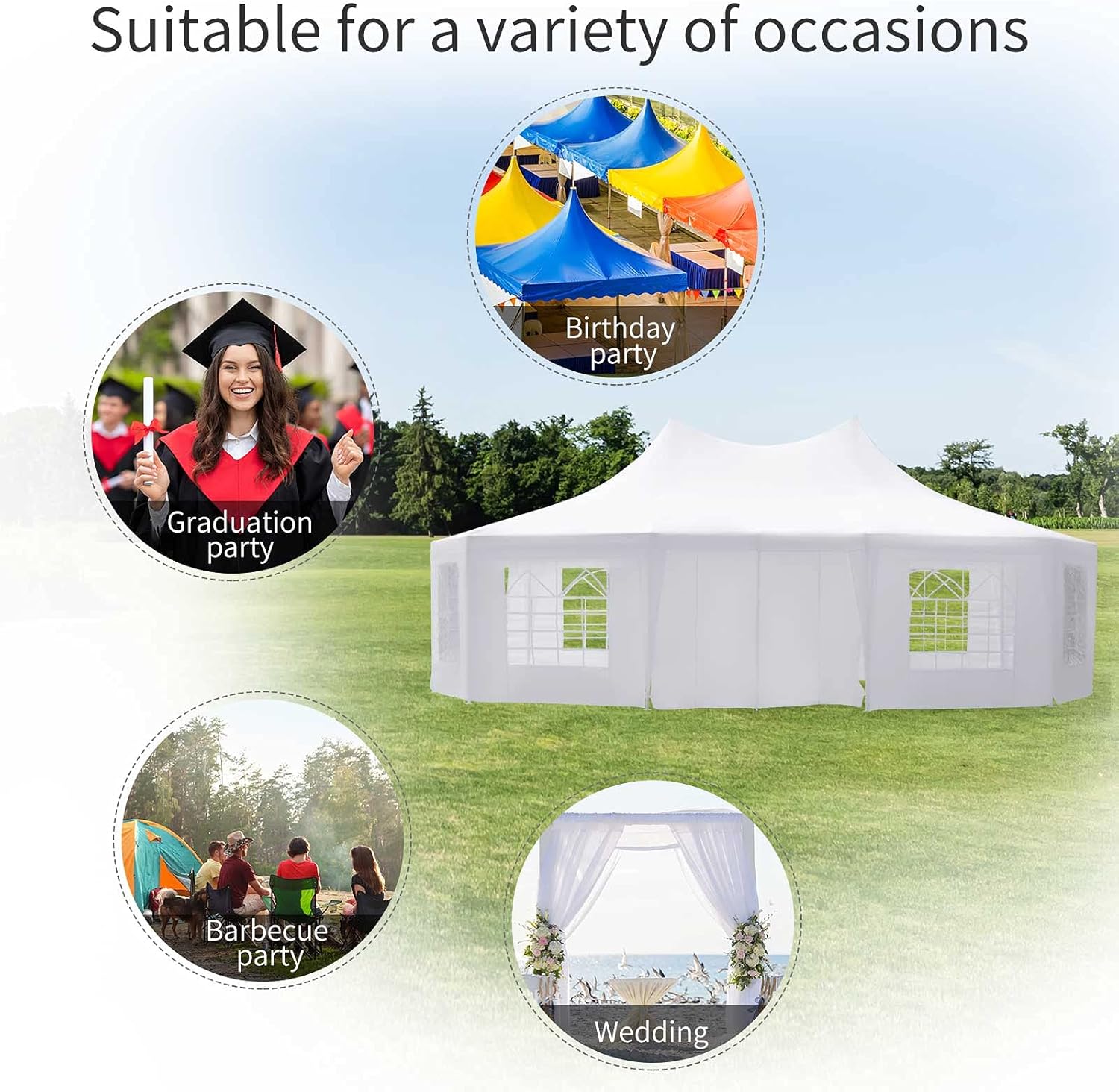 Outsunny. Carpa tipo gazebo con 10 paredes, ideal para fiestas. De 29 x 21 pies.