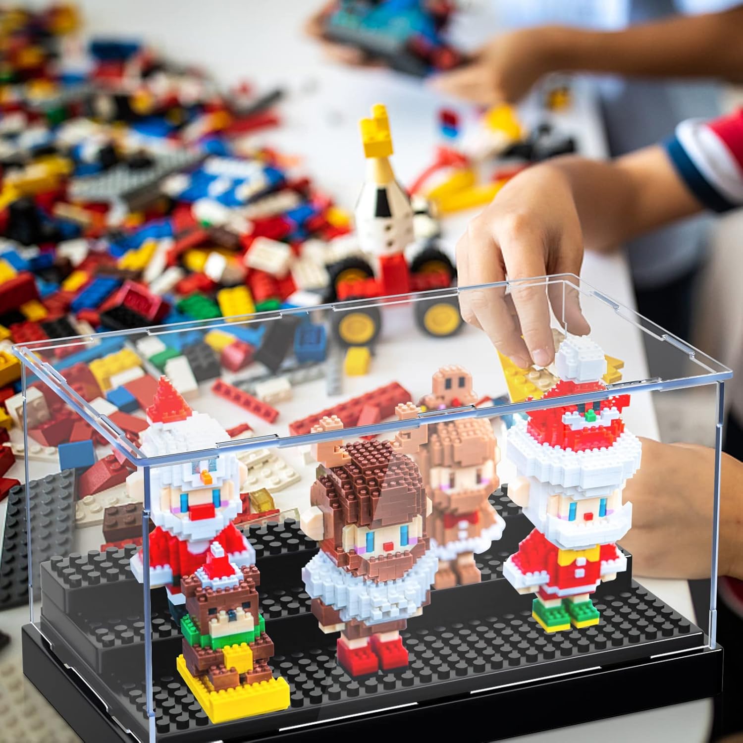KKU Vitrina para bloques de figuras de acción de minifiguras, caja de exhibición de minifiguras acrílicas, caja de almacenamiento con 3 pasos