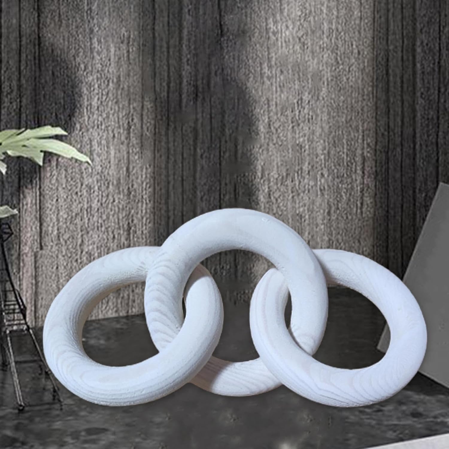 Qianly Cadena de eslabones de madera rústica de 3 eslabones tallada a mano versátil anillo de diámetro 3.9 in decoración de mesa decorativa para