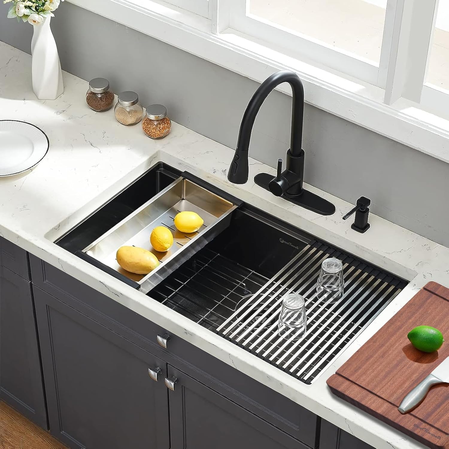 Fregadero de cocina de montaje inferior, fregadero de cocina de acero inoxidable calibre 16, fregadero de cocina de 33 x 19 x 10 pulgadas, color