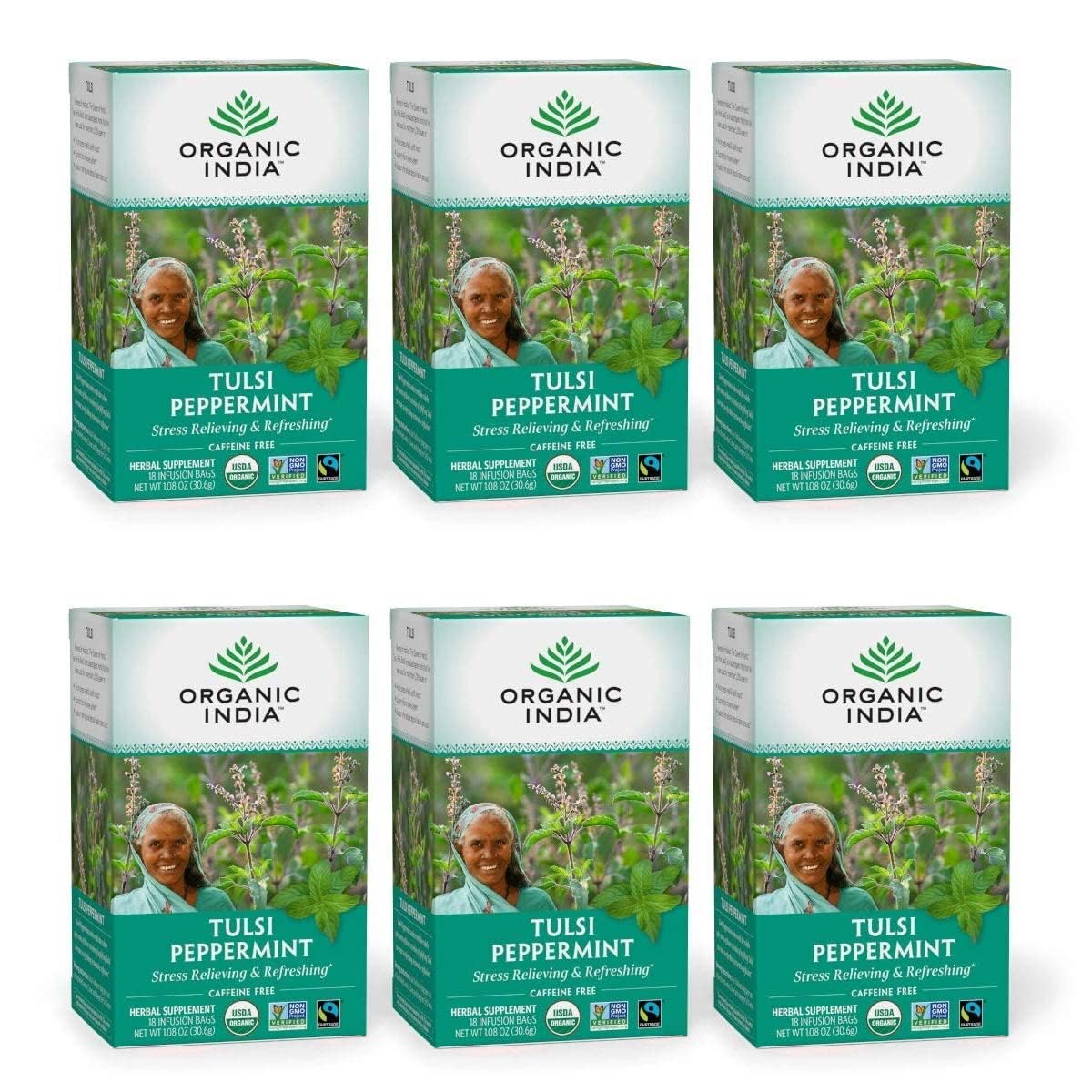 Organic India – Té orgánico de Tulsi, té de hierbas, 18 bolsas de infusión. paquete de 6