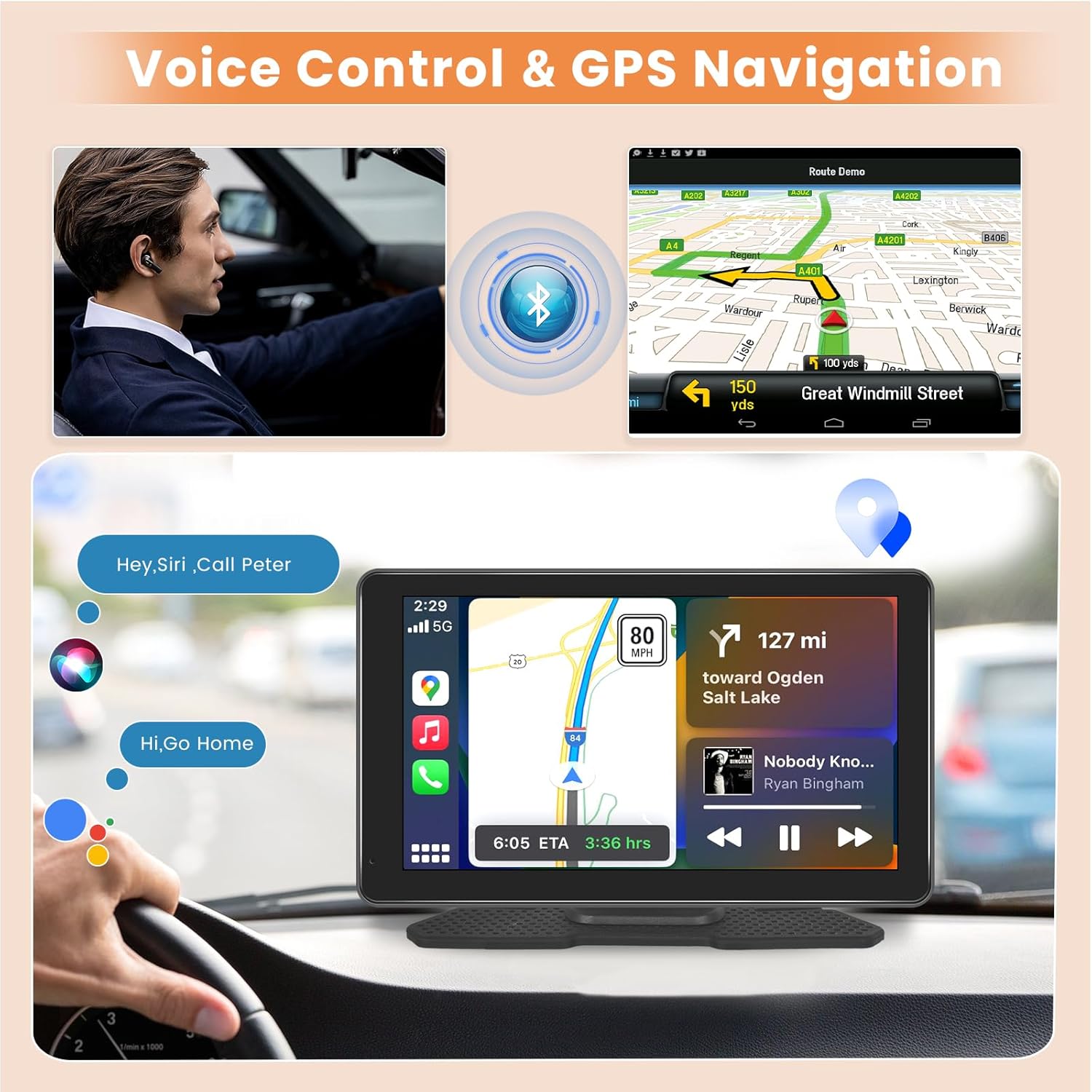 Inefala Estéreo portátil inalámbrico para automóvil Apple CarPlay de 7 pulgadas, soporte para tablero CarPlay con Android Auto, pantalla táctil Full