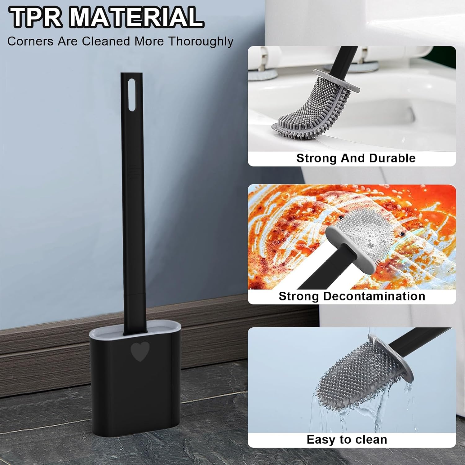 Escobilla de inodoro con soporte de secado ventilado, cepillo flexible para inodoro, kit de cepillo de limpieza para baño, cepillo de limpieza