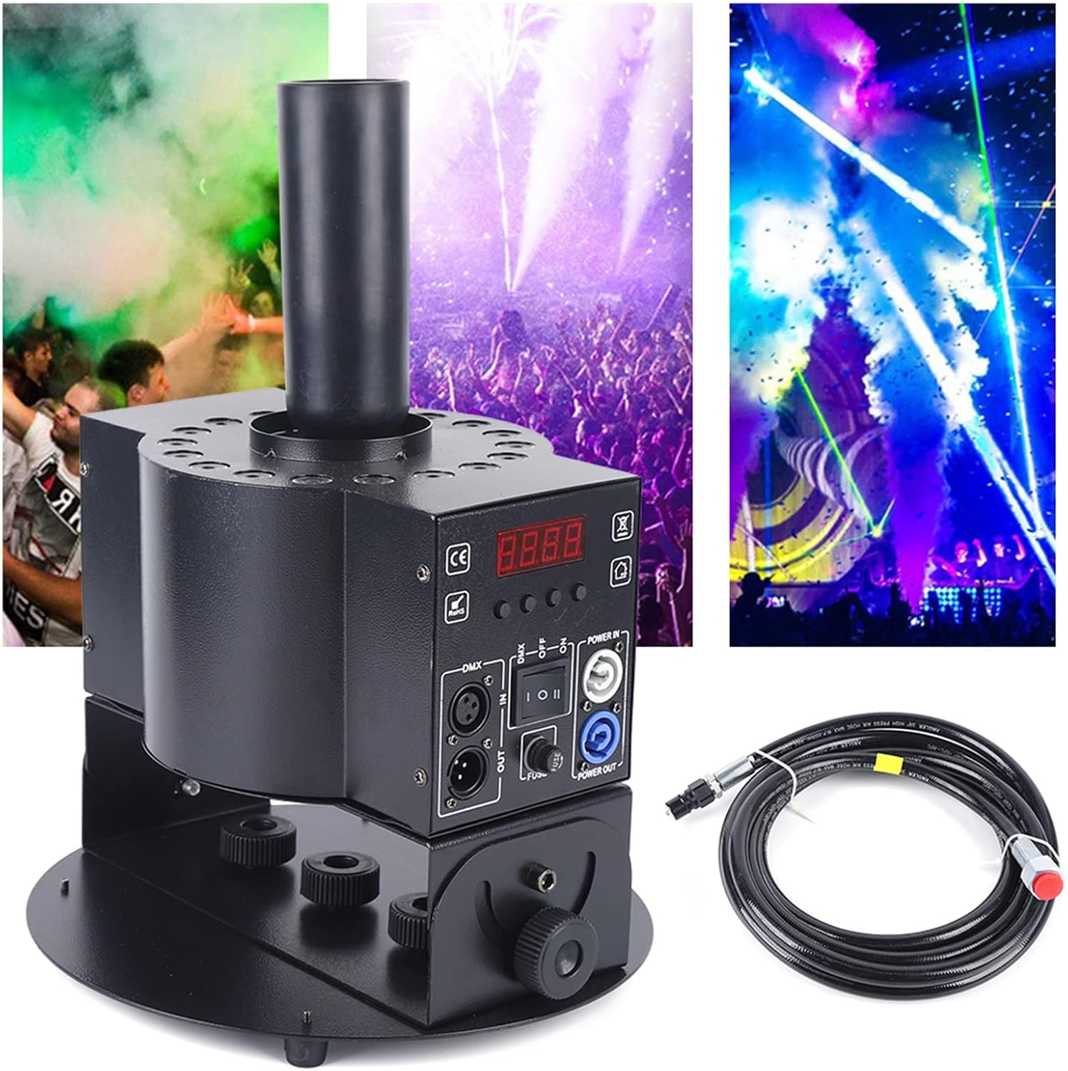 Máquina de humo LED de CO2 con manguera de gas, control DMX multiángulo para espectáculos de escenario, club, boda, fiesta, discoteca, DJ, eventos,