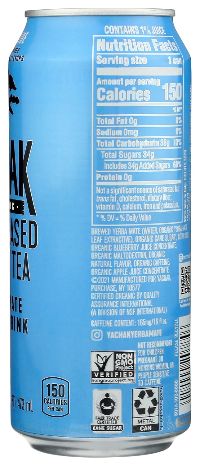 Yachak Organic Bebida energética de yerba mate azul de bayas orgánicas, 16 FZ