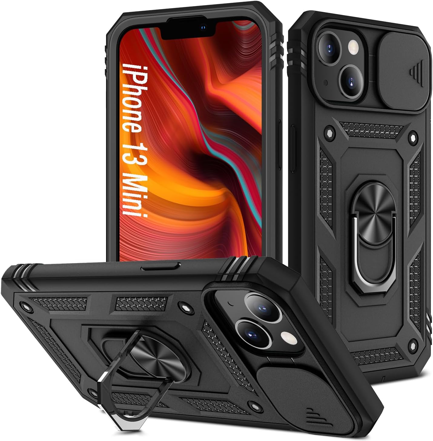DAWEIXEAU Funda para iPhone 13 Mini, a prueba de golpes, resistente a los impactos con lente deslizante Funda protectora para iPhone 13 Mini (5.4