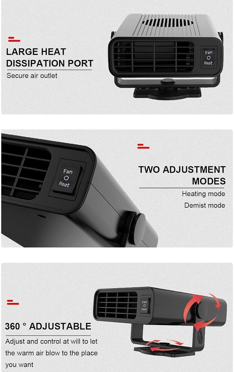 Calentador de automóvil, descongelador rápido 2 en 1, calentador de coche portátil de 12 V24 V, ventilador frío, descongelación, herramientas de