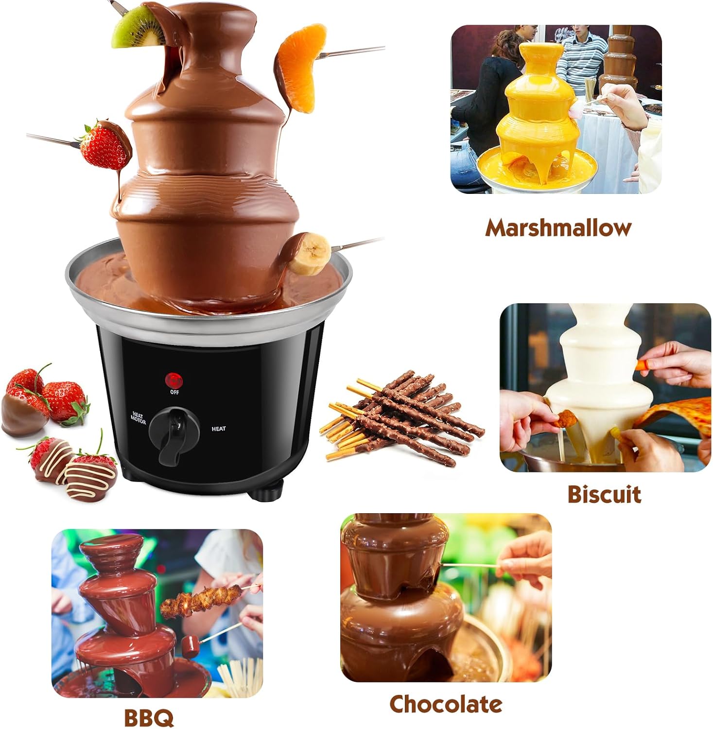 Mini fuente eléctrica de chocolate para fiesta de Pascua, fondue de chocolate de 1.2 libras, calentador de máquina de inmersión de 3 niveles, olla