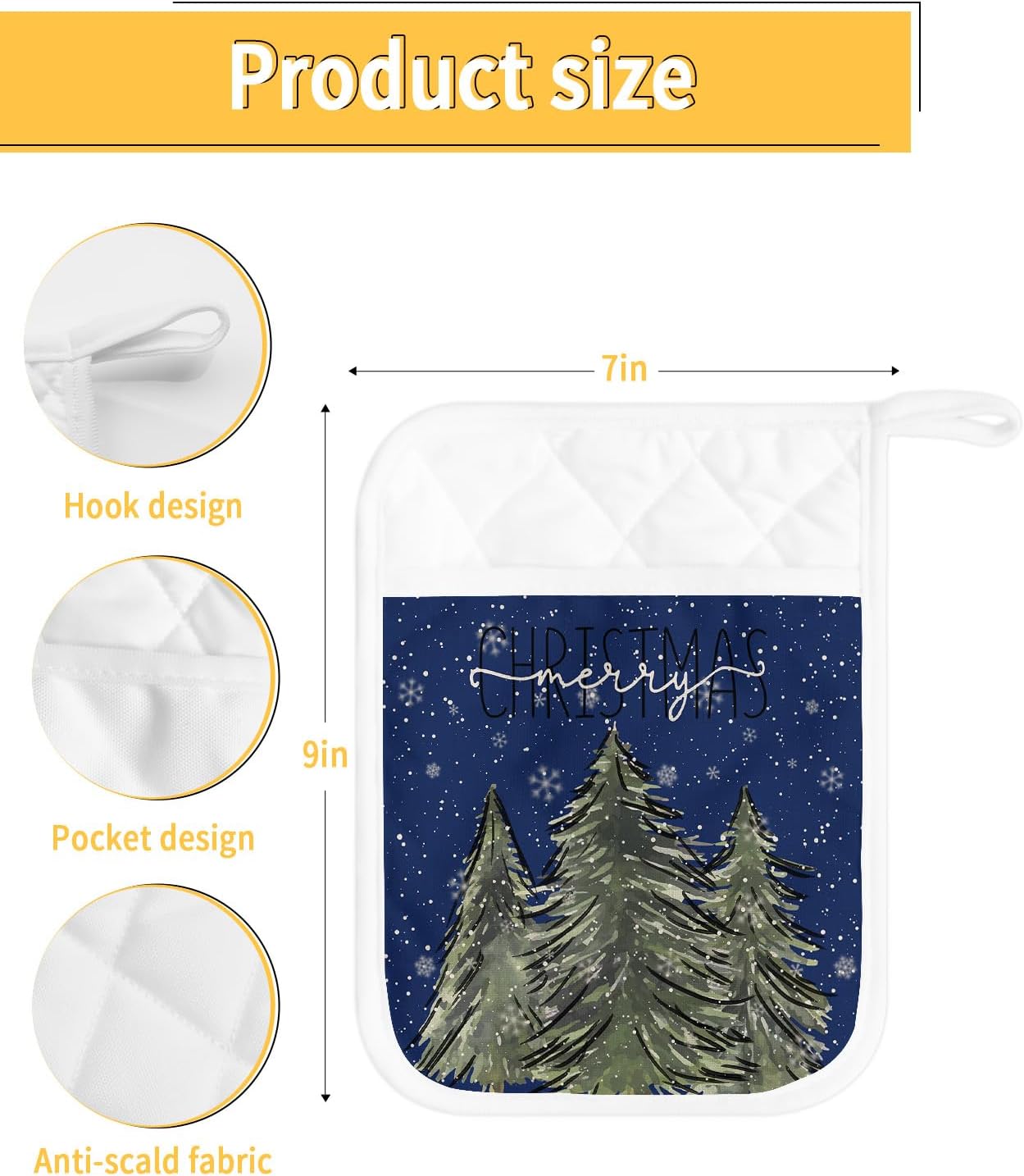 Forest Snow Tree – Juego de 4 soportes para ollas para cocina, antideslizante y aislamiento térmico, juego de agarraderas de tela de toalla con