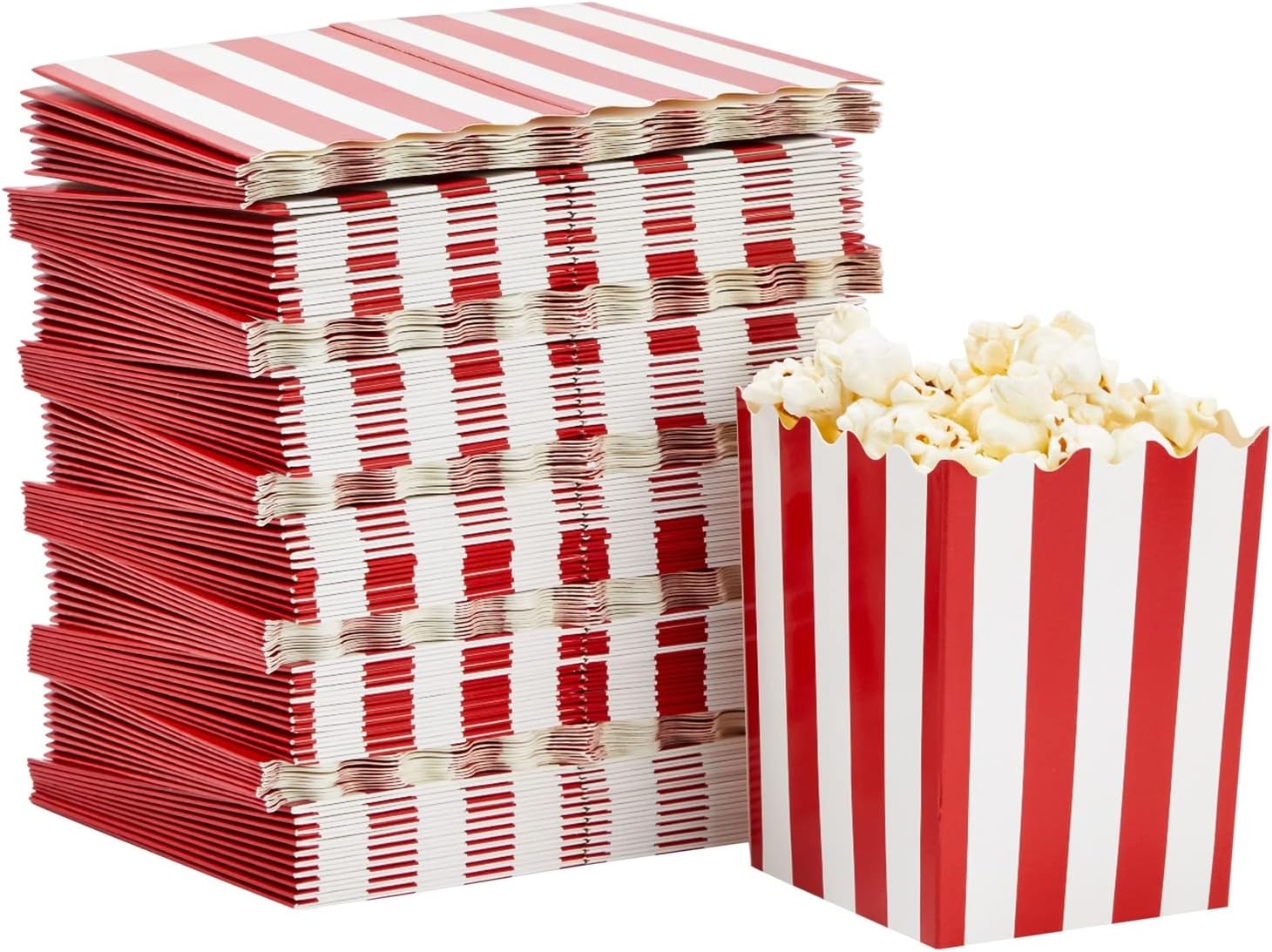 Juvale Paquete de 100 mini cajas de palomitas de maíz rojas y blancas para fiestas, contenedores de papel a granel para decoraciones nocturnas de