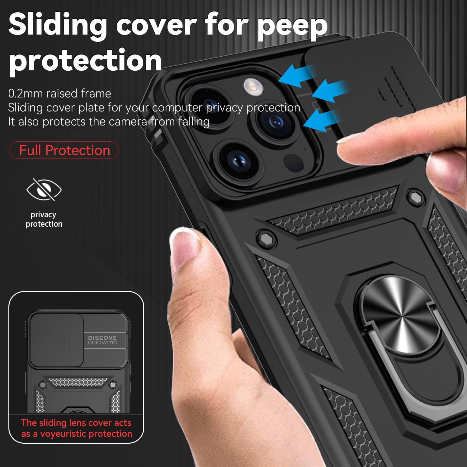 Funda para iPhone 15 Pro Max, con protector de pantalla y funda para cámara, grado militar 16 pies. Funda a prueba de caídas con función de atril