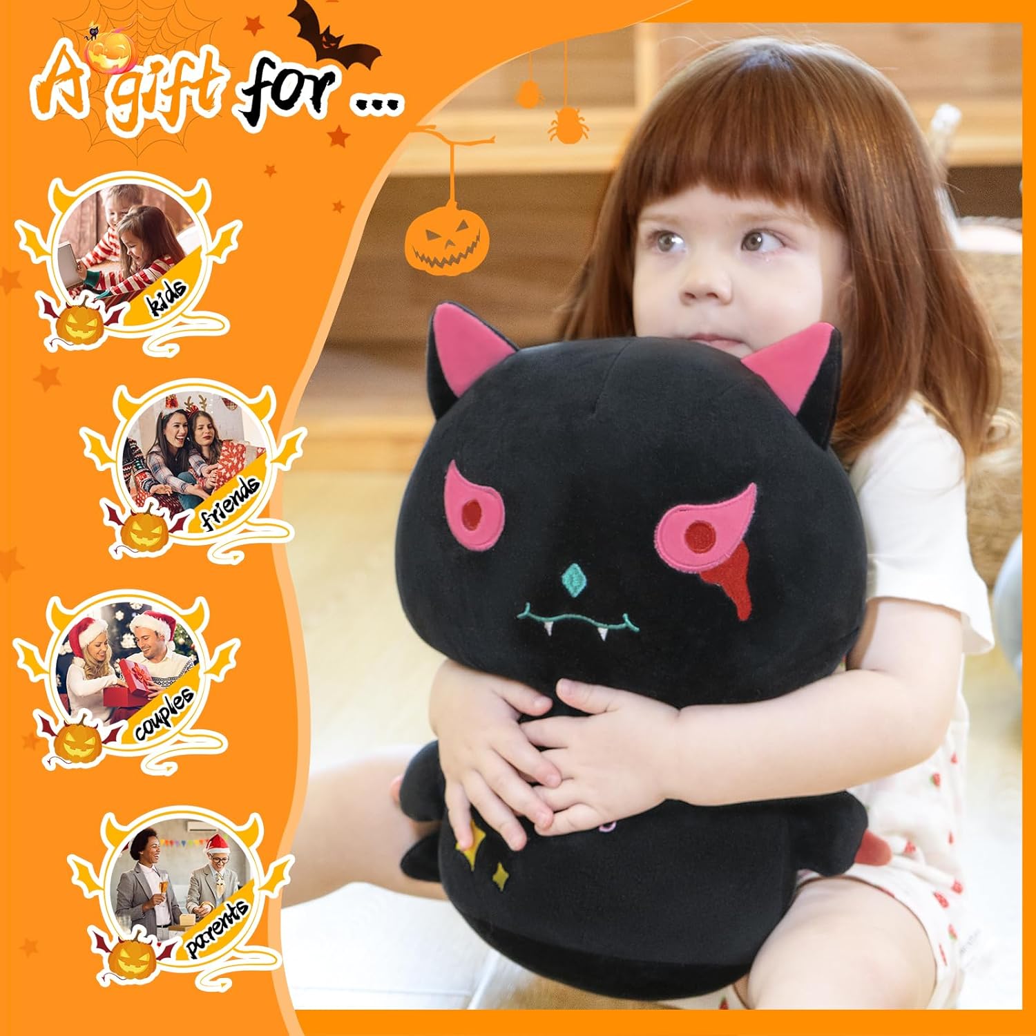 Peluche de gato negro de 14 pulgadas, juguetes de peluche kawaii, lindos regalos de gato para niñas y niños, peluche de almohada de ajolote súper