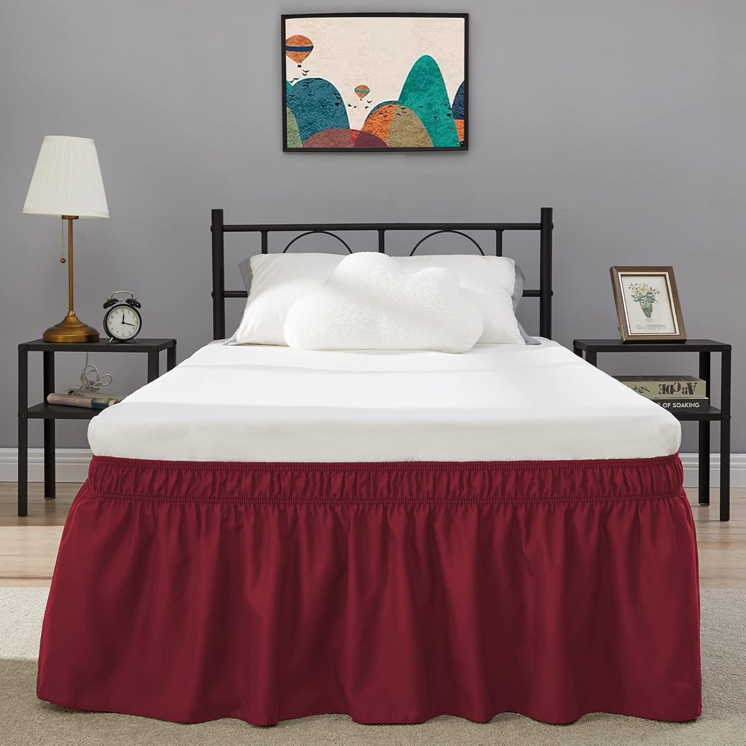 RIMELA Faldas de cama envolventes con volantes elásticos para cama de tamaño individual con caída de 15 pulgadas, resistente a las arrugas y a la